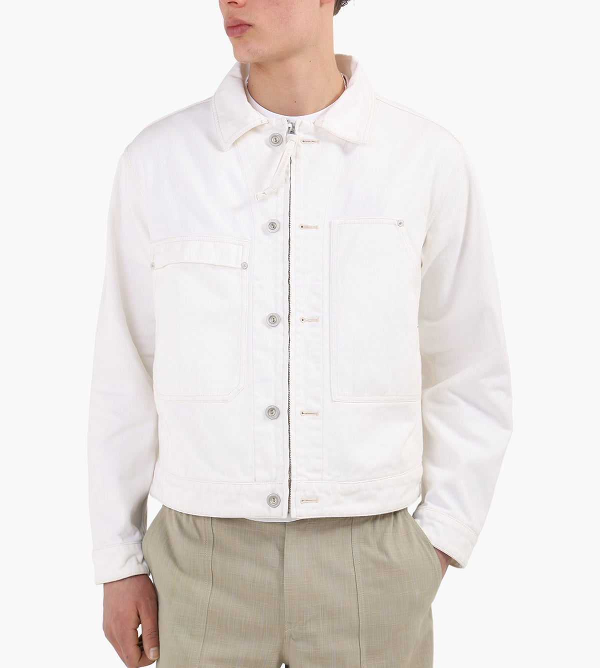 C.P. Company Outerwear Short Jacket In Bull Denim 10 Oz Gauze White