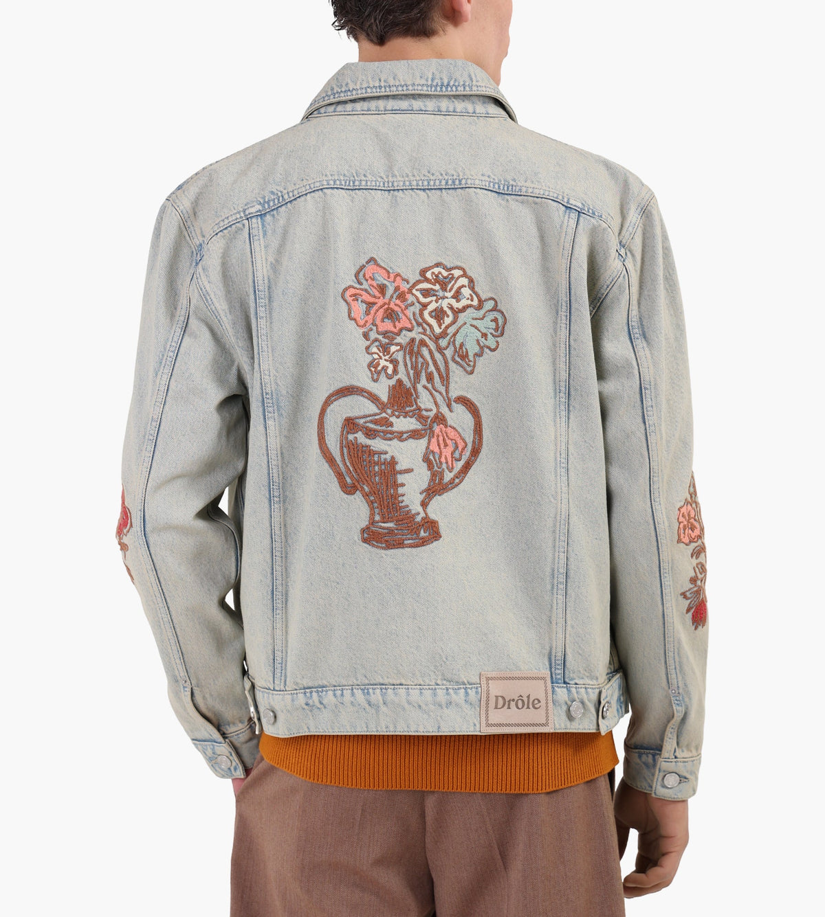 Drôle de Monsieur Veste Denim Dusty Brodèe Fleurs Dusty