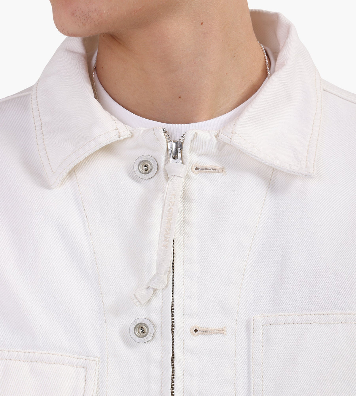 C.P. Company Outerwear Short Jacket In Bull Denim 10 Oz Gauze White